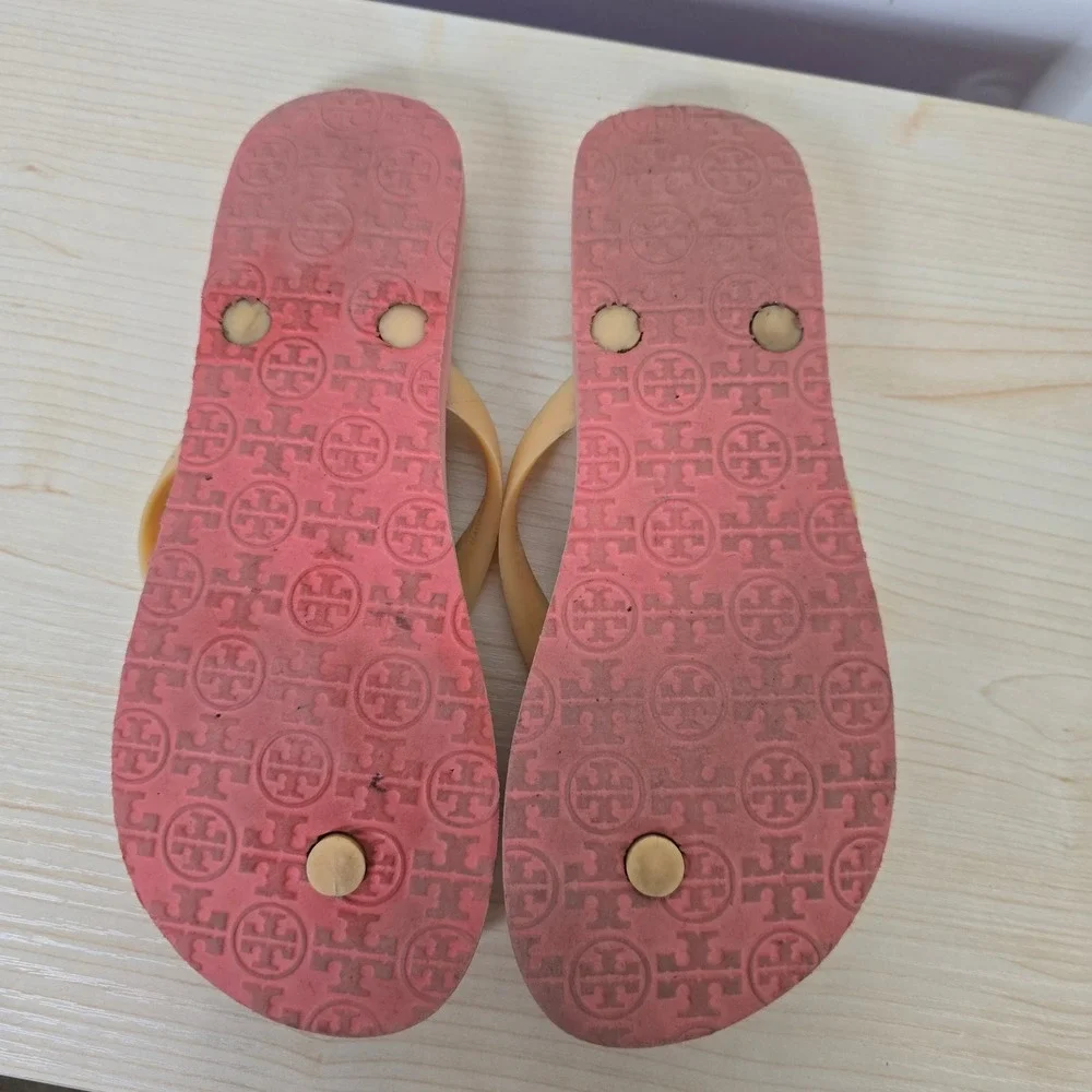Tory Burch Women Geometric Print Flip Flop Thong Sandals Orange Brown Size 7